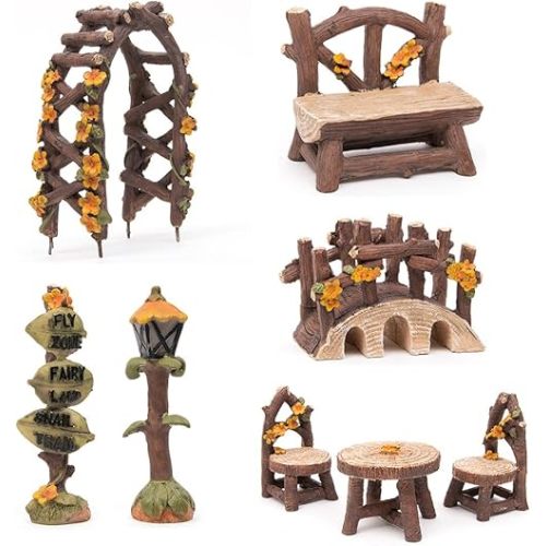 Fairy Garden Accessories, LATTOOK 8PCS Miniature Table and Chairs Set Fairy Garden Furniture Ornaments Kit for Dollhouse Accessories Home Outdoor Micro Landscape Decoration