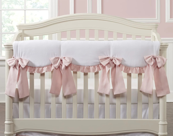 All-White Scalloped Rail Cover Pink Ruffle + 4 Linen Bows – Liz and Roo