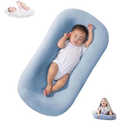 Baby Lounger for Newborn 0-24 Months, Soft Breathable Lounger Pillow for Infants (Blue)