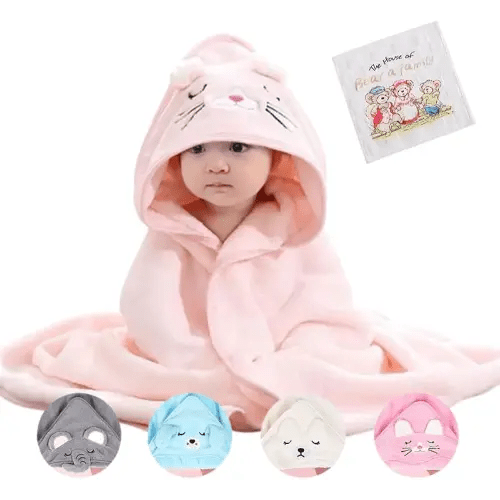 Animal Hooded Bath Towel Ultra Soft Hooded Towel for Babie Toddler, Infant - Ultra Absorbent, Bathrobe Blanket Toddlers Shower Gifts for Boys Girls (Pink), Large