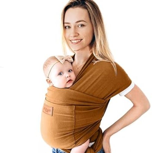 Premium Cotton Baby Wrap Carrier with Front Pocket Newborn to Toddler One Size Fits All Newborn Ultra Soft Baby Carrier wrap by Max&So - Caramel