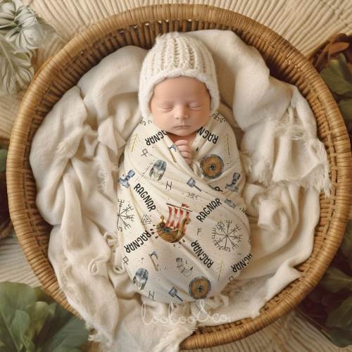 Custom baby name swaddle, Norse Baby Viking Coming Home blanket, Pagan Norse mythology Viking baby boy gift, Hospital prop,Receiving blanket