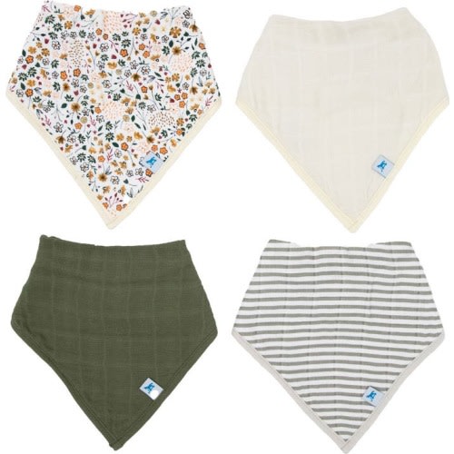 little unicorn 4-Pack Fleece & Cotton Muslin Bandana Bib, Pressed Petals