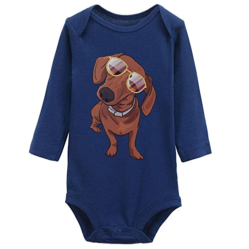 Yeavomeny Funny Dachshund Sunglass Dog Funny Baby Cotton Toddler Jumpsuit Romper 0-24 Months