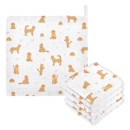 vvfelixl Baby Cotton Washcloths Labradoodle Dog Infants Bath Towel for Unisex Puppy Face Towels for Newborn, Natural Baby Wipes Delicate Skin, 11.8 X 11.8 inch, one sizex5