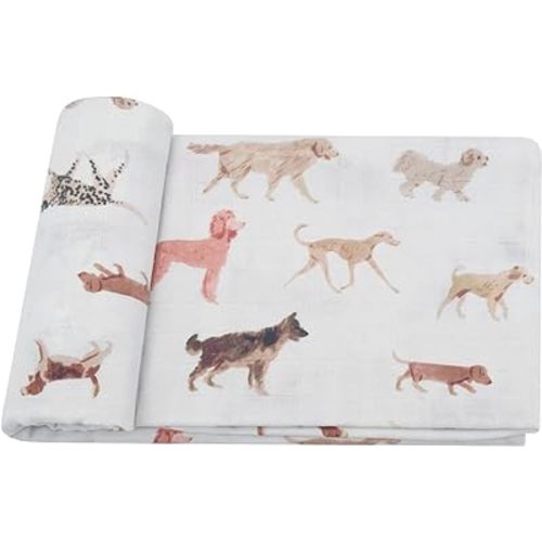 LifeTree Baby Swaddle Blanket Dog, 70% Viscose from Bamboo and 30% Cotton Muslin Swaddles Blankets Boys Girls Nursery Essentials for Girls and Boys, Registry, Large 47" x 47", Puppies Dog Print