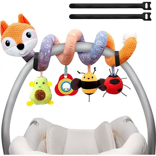 Car Seat Toys Newborn Toys, Stroller Toys Baby Toys 0-6 Months Infant Toys, Baby Toys for Carseat Stroller Crib with Music Rattles Teether, Baby Toys for 0 3 6 9 12 Boys Girls Enfants (Orange)