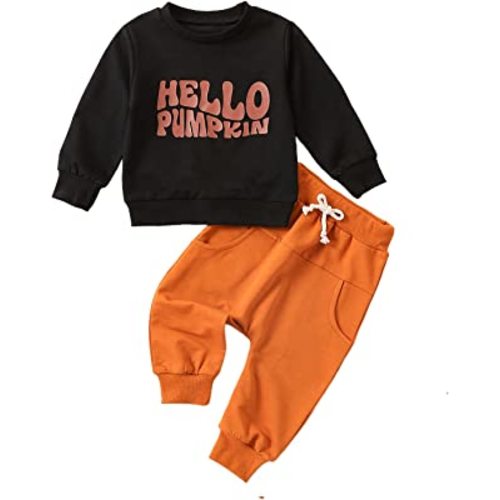 Halloween Baby Boy Clothes Long Sleeve Pumpkin Sweatshirt Toddler Boy Fall Winter Halloween Party Pants Set