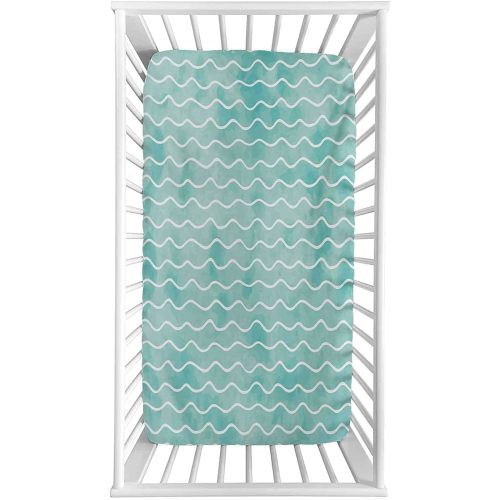 Nautical Fitted Crib Sheet,Soft Pastel Colored Ocean Sea Waves Pattern Summer Vibes Inspired Graphic Microfiber Silky Soft Toddler Mattress Sheet Fitted,28"x 52"x 8'',Baby Sheet for Boys Girls