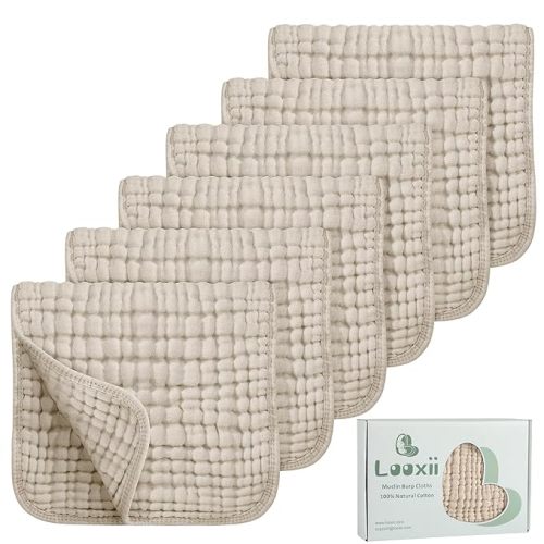 Looxii Muslin Burp Cloths 100% Cotton Muslin Cloths Large 20''x10'' Extra Soft and Absorbent 6 Pack Baby Burping Cloth for Boys and Girls (Apricot) - Apricot+gift Box