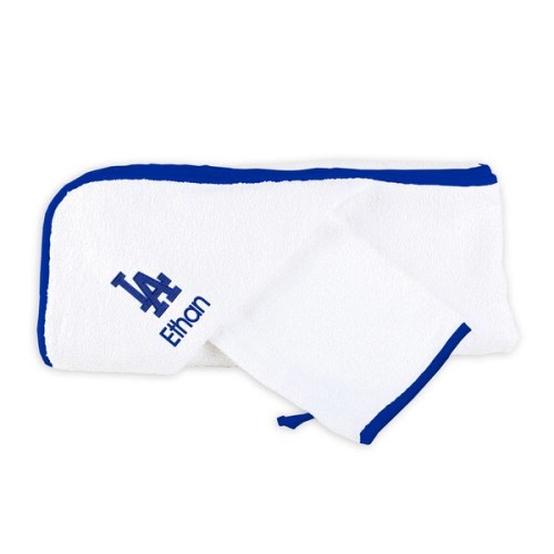 Los Angeles Dodgers Infant Personalized Hooded Towel & Mitt Set - White