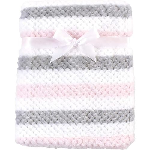Hudson Baby Unisex Baby Plush Waffle Blanket, Pink Gray Stripe, One Size