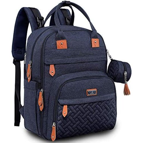 BabbleRoo Diaper Bag Backpack, Nappy Changing Bags Multifunction Waterproof Travel Back Pack with Changing Pad & Stroller Straps & Pacifier Case, Unisex and Stylish (Navy Blue)