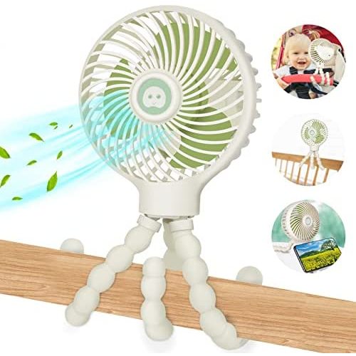 Mini Handheld Stroller Fan, Personal Portable Fan Baby Car Seat Clip-On Fan with DIY Flexible Tripod, USB Rechargeable Fan Adjustable 3 Speeds