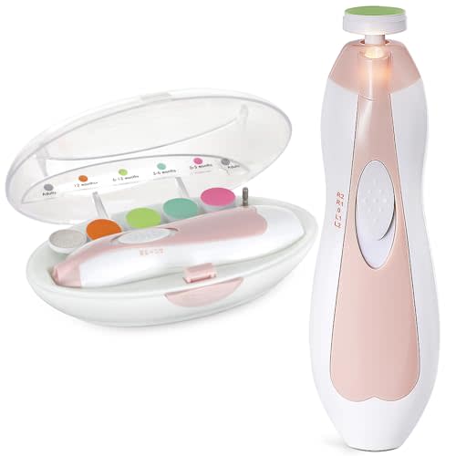 haakaa Baby Nail Trimmer Electric Safe Baby Nail Clippers Baby Nail File Kit Manicure Set, Trim Polish Grooming kit for Newborn Toddler or Adults Toes Fingernails, 6 Grinding Heads and LED Light