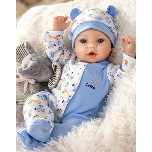 Aori Reborn Baby Dolls Boy, 18-Inch Realistic Newborn Baby in Blue Outfit