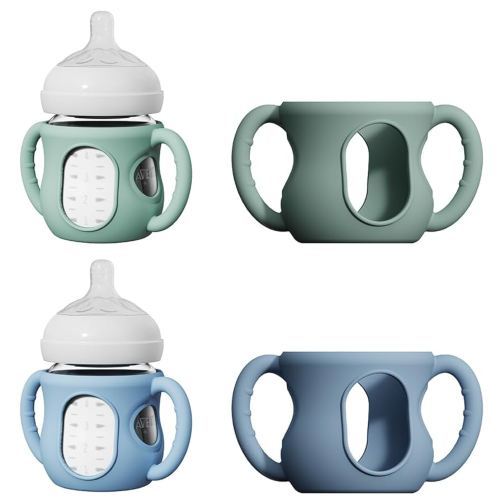 2 Pack Silicone Sleeves for Avent Natural Glass Baby Bottles, Anti Breakage Bottle Holder with Handle, Compatible Philips Avent Glass Natural Bottle 4 oz, Not for Infant Use