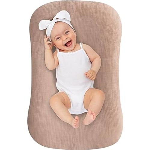 UBBCARE Muslin Baby Lounger Cover, Baby Nest Sleeper Cover for Baby Boys and Girls, Washable Slipcover Fit Infant Lounger, Organic Lounger Cover for Newborn - Pink