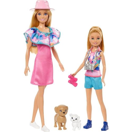 Barbie & Stacie Doll Set with 2 Pet Dogs & Accessories, Dolls with Blonde Hair & Blue Eyes, Summer Clothes