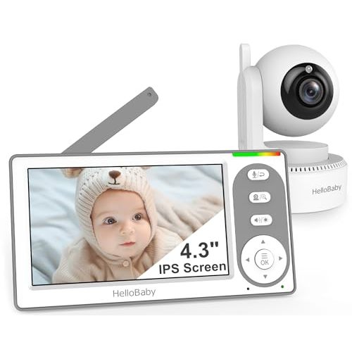 HelloBaby 4.3'' Video Baby Monitor with 30 Hours Battery, Remote Pan-Tilt-Zoom Baby Monitor No WiFi, Baby Monitor with Camera and Audio, Night Vision, ECO Mode, Two-way Talk, 8 Lullabies, 1000ft Range