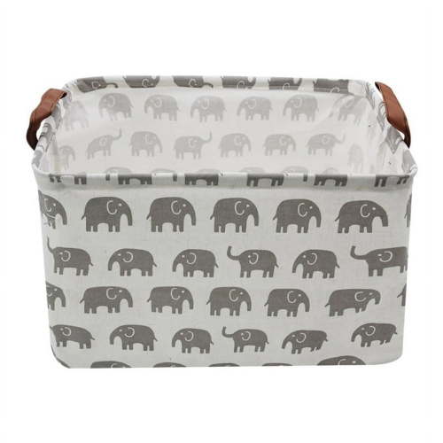 AUCHEN Rectangular Storage Bins, Cotton Fabric Laundry Baskets, Collapsible Waterproof Toy Storage Bin with Handles, 15"Hx 10"Wx 9"L Laundry Basket ( Rectangular - Multiple Gray Elephant )