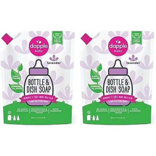 Dapple Baby Bottle Soap, Hypoallergenic Dish Soap for Baby Bottles, Powered by Plants, Lavender, 34 Fl Oz Refill (Pack of 2)