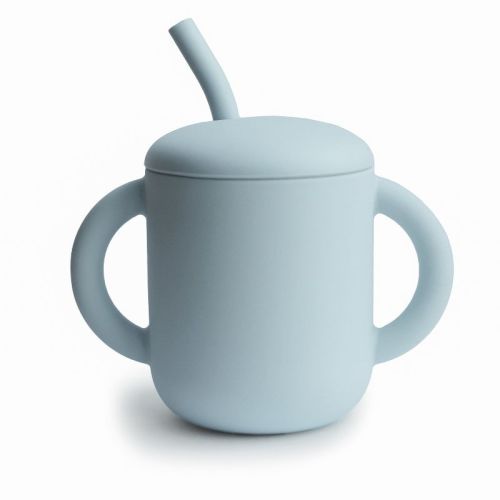 Silicone Training Cup + Straw Powder Blue