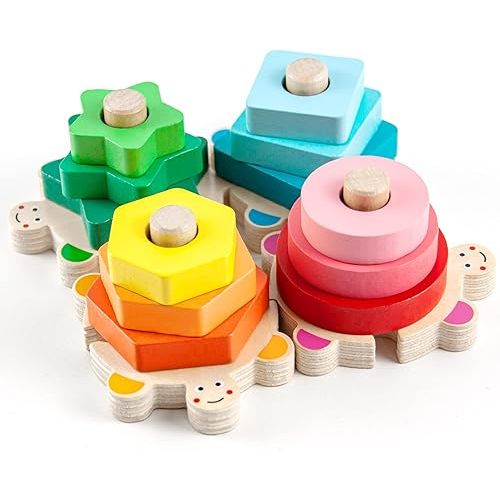 WOOD CITY Stacking Toys for Toddlers 1-3, Montessori Shape Sorter Baby Toys 12-18 Months, Wooden Block Educational Puzzle Toys for Boys Girls 1 2 3 4 Year Old Preschool Learning Gifts