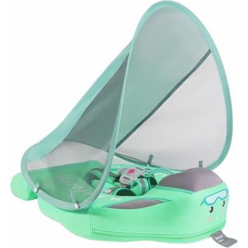 Mambobaby Baby Pool Float with Removable Canopy 3-24 Months Baby Float Non-Inflatable Infant Swim Float Add Tail Avoid Flip Skin-Friendly Material Swim Trainer for Toddler Boys Girls