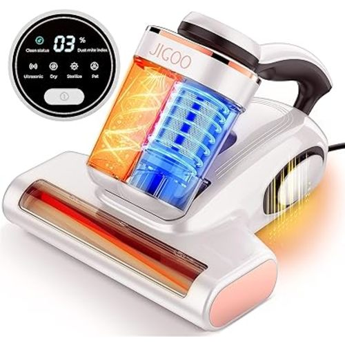 JIGOO Bed Vacuum Cleaner with Dust Sensor, Mattress Vacuum Cleaner with UV & Ultrasonic and High Heating, 13Kpa Suction 500W Powerful Double-Cup Handheld Vacuums (J300, Corded)