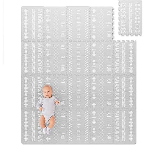Baby Play Mat for Floor, Foam Play Mat for Babies and Toddlers Infants and Kids Interlocking Foam Tiles (Grey, 5.9 x 4.9 ft)