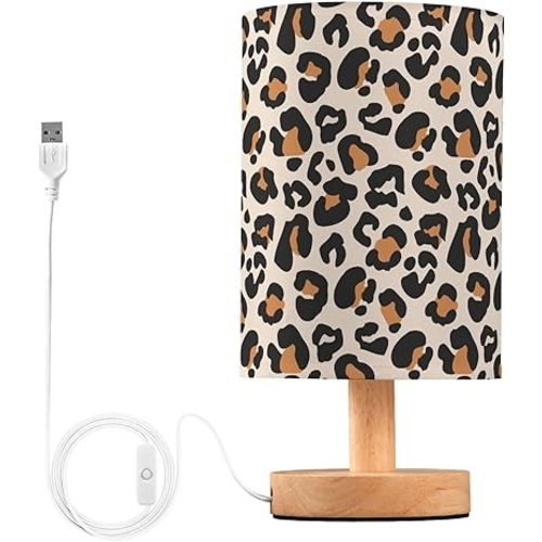 Bedside Table Lamp Leopard Nightstand Lamp with Wood Animal Cheetah Print Desk Lamps for Bedroom Living Room Nursery Office Home Decor