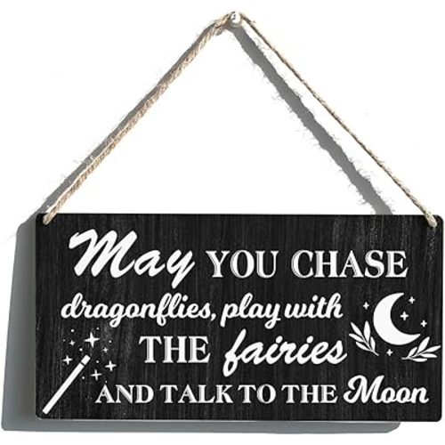 Nursery Sign Gift Farmhouse May You Chase Dragonflies Play with the Fairies Wooden Hanging Sign Plaque Rustic Wall Art Decor for Home Decoration 12 x 6 Inches