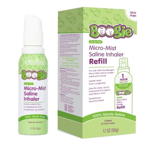 Boogie Micro-Mist Saline Inhaler Refill, Baby Nose Congestion Relief, Nasal Spray for Kids, Pediatrician Recommended, HSA/FSA Eligible, Unscented, 1.7 oz (Pack of 1)