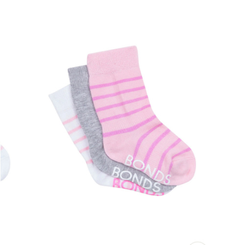 Bonds Baby Stay On Crew Socks 3 Pack - Pink Pack
