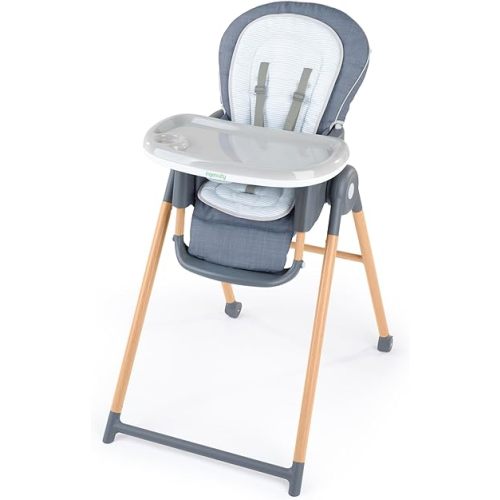 Ingenuity Proper Positioner Deluxe High Chair - 7-in-1 Convertible Baby Seat, Faux Wood Print Legs, Unisex, for Ages 0-36 Months