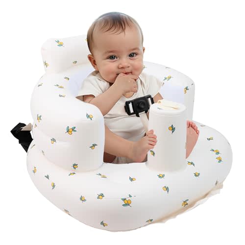 EKEPE Inflatable Baby Seat with Harness for Babies 3 Months & Up, Infant Floor Chair for Sitting Up, Baby Seats for Infants, Blow Up Baby Chair with Built in Air Pump - Olive Flower