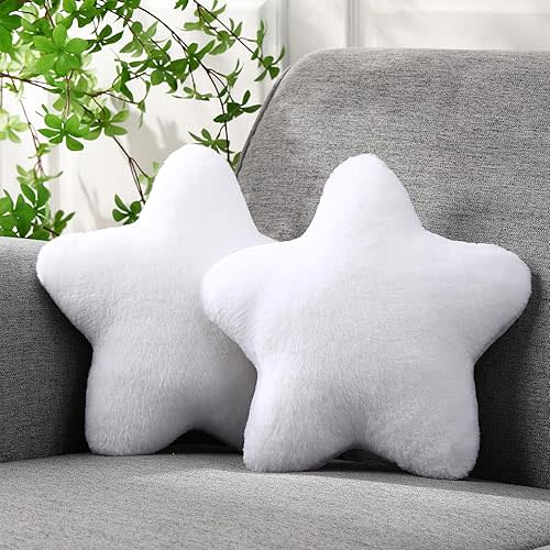 2 Pcs 11 Inch Star Pillow Decorative Star Shaped Throw Pillow Gift Cute Aesthetic Star Throw Pillow Soft Plush Floor Cushions Room Decor for Bedroom Living Room Sofa Bed(White)