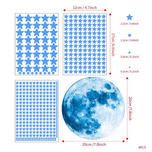 4pcs Dreamy Moon Star Glowing Decorative Stickers | Reusable, Washable Vinyl Stickers for Living Rooms, Bedrooms, Study Rooms - Unique Nighttime Themes, Home Decor, Self-adhesive Detachable, Peel and Stick