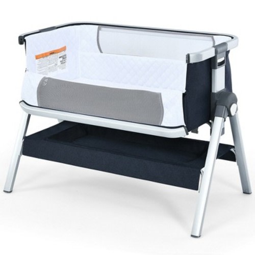 Costway Baby Bassinet Bedside Sleeper w/Storage Basket & Wheel for Newborn, Color: Navy