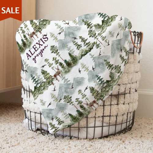 Forest Woodland Baby Blanket Baby Shower Gift Toddler Boy Birthday Personalized Forest Baby Blanket Gift Woodland Theme Nursery Tree Blanket