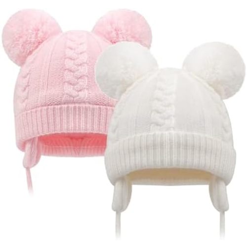 Duoyeree Toddler Winter Hat with Earflap Scarf Hood Thick Warm Kids Skull Cap for Baby Girls Boys