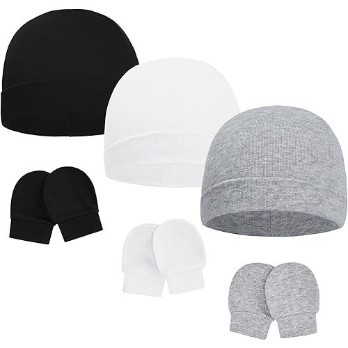 American Trends Baby Beanies for Boys Girls Newborn Infant Hat with Mittens Cute Cotton Hospital Hats for 0-6 Months