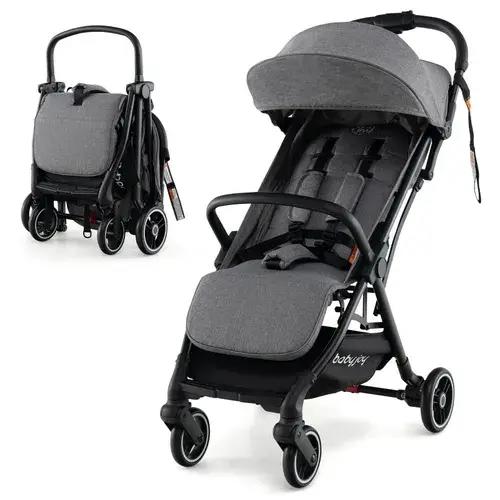 Baby Joy Folding Compact Travel Stroller Jogger w/ Adjustable Backrest - Grey | Baby Bunting AU