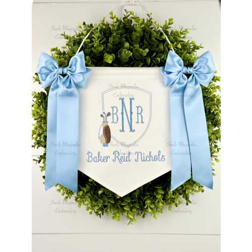 Golf Baby Banner Golf Clubs Hospital Door Announcement Sign Embroidered Bespoke Banner for Golfing Nursery Personalized Baby Shower Gift