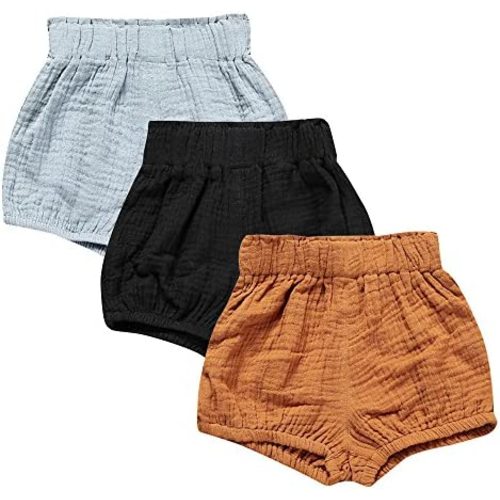MYGBCPJS Baby Girls Boys 3 Pack Cotton Linen Blend Cute Bloomer Shorts Loose Harem Shorts