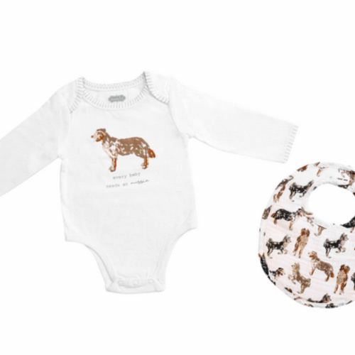 Aussie Dog Bodysuit and Bib Set | Mud Pie