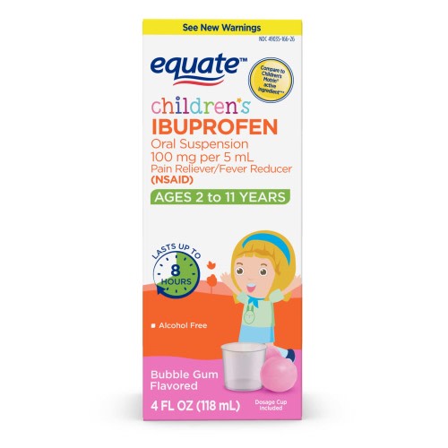 Equate Children's Ibuprofen Oral Suspension 100 mg per 5 mL (NSAID), Bubble Gum Flavor, 4 Fluid Ounce