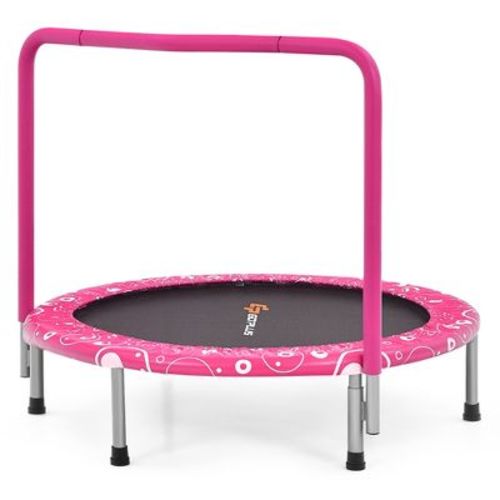 Costway 36'' Kids Trampoline Rebounder W/Full Covered Handrail & Pad Indoor Outdoor Pink