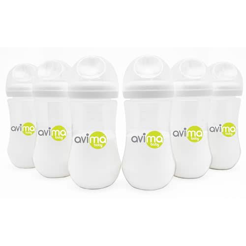 Avima Baby 12 oz Anti Colic Baby Bottles for Breastfed Babies - Fast Flow Nipples, Wide Neck Bottle, BPA Free - 9-12 Months, Stage 3 (Set of 6)